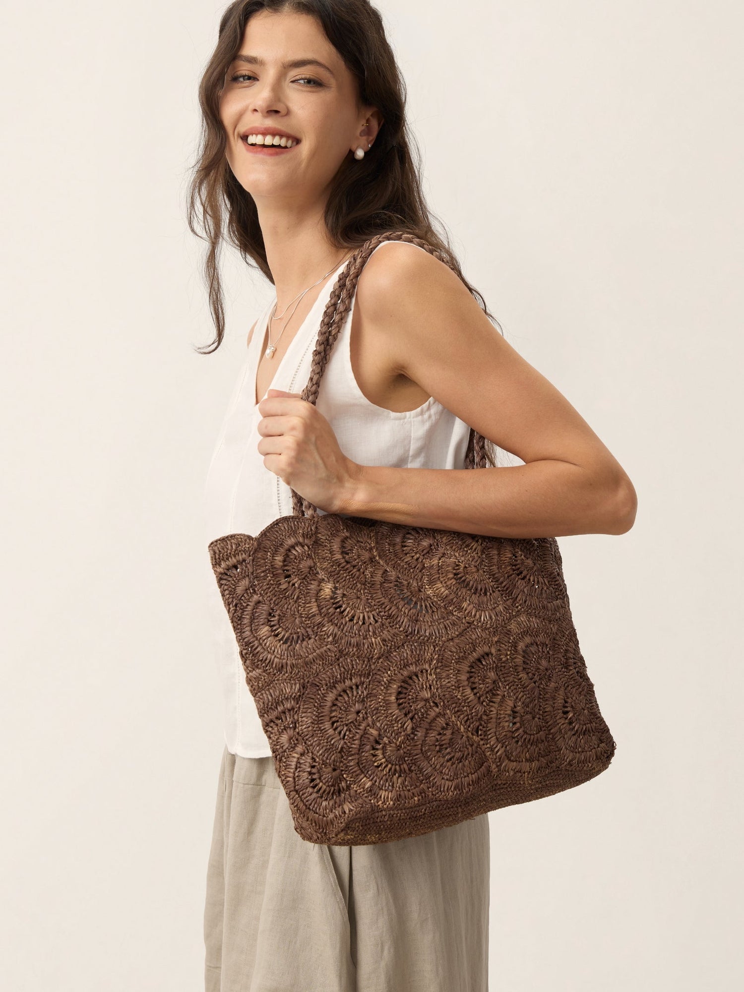 Handwoven Raffia Floral Pattern Tote Bag by LINTICO