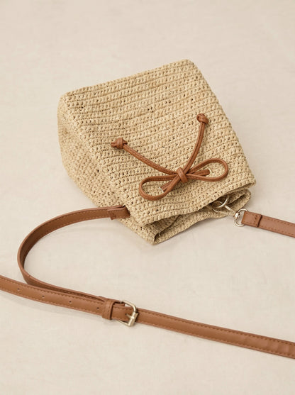 Mini Handwoven Raffia Drawstring Crossbody Bag by LINTICO