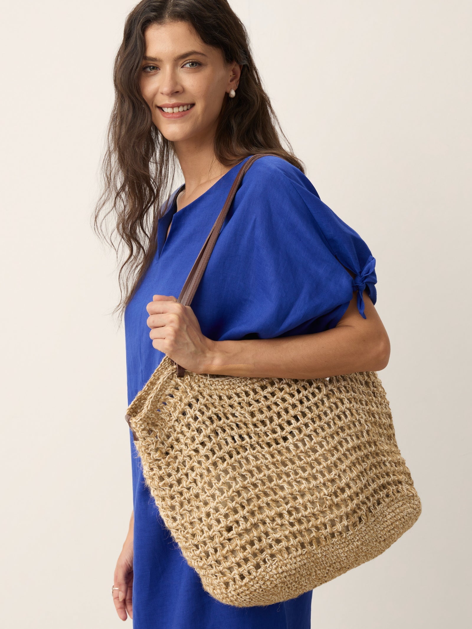 Linen-Cotton Open-Weave Tote Bag With Zip Pouch by LINTICO