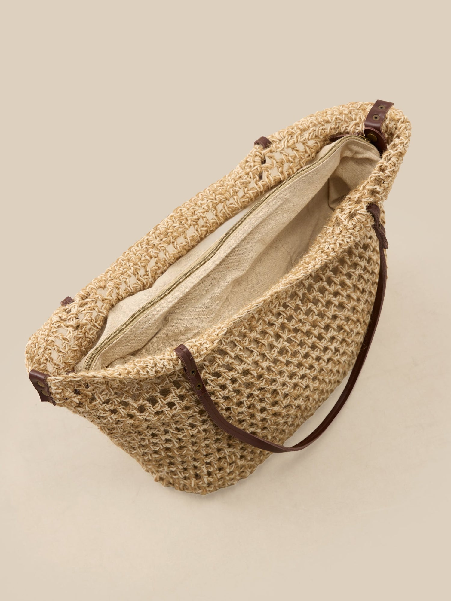 Linen-Cotton Open-Weave Tote Bag With Zip Pouch by LINTICO