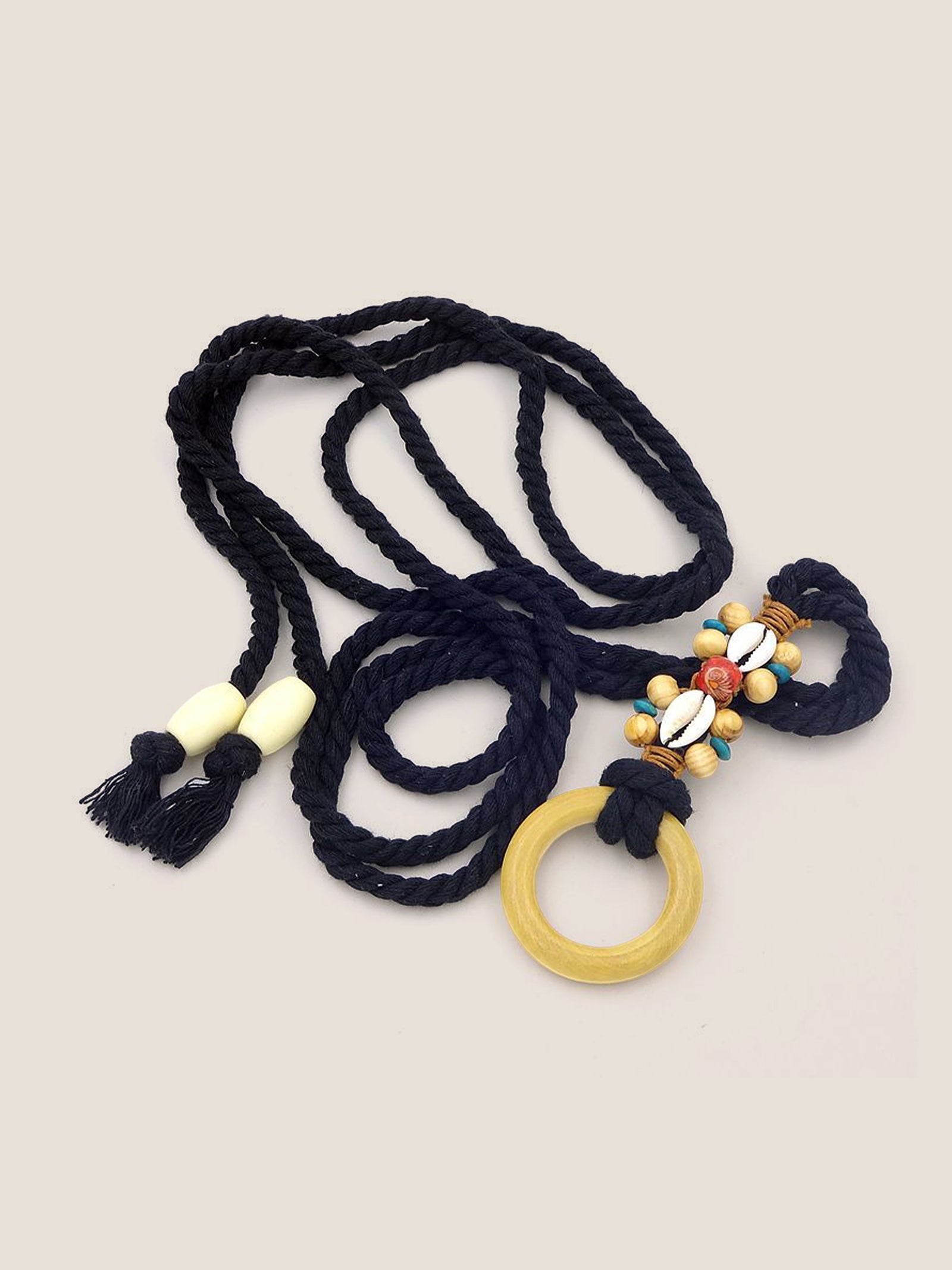 Linen Woven Belt With Wooden Beads by LINTICO