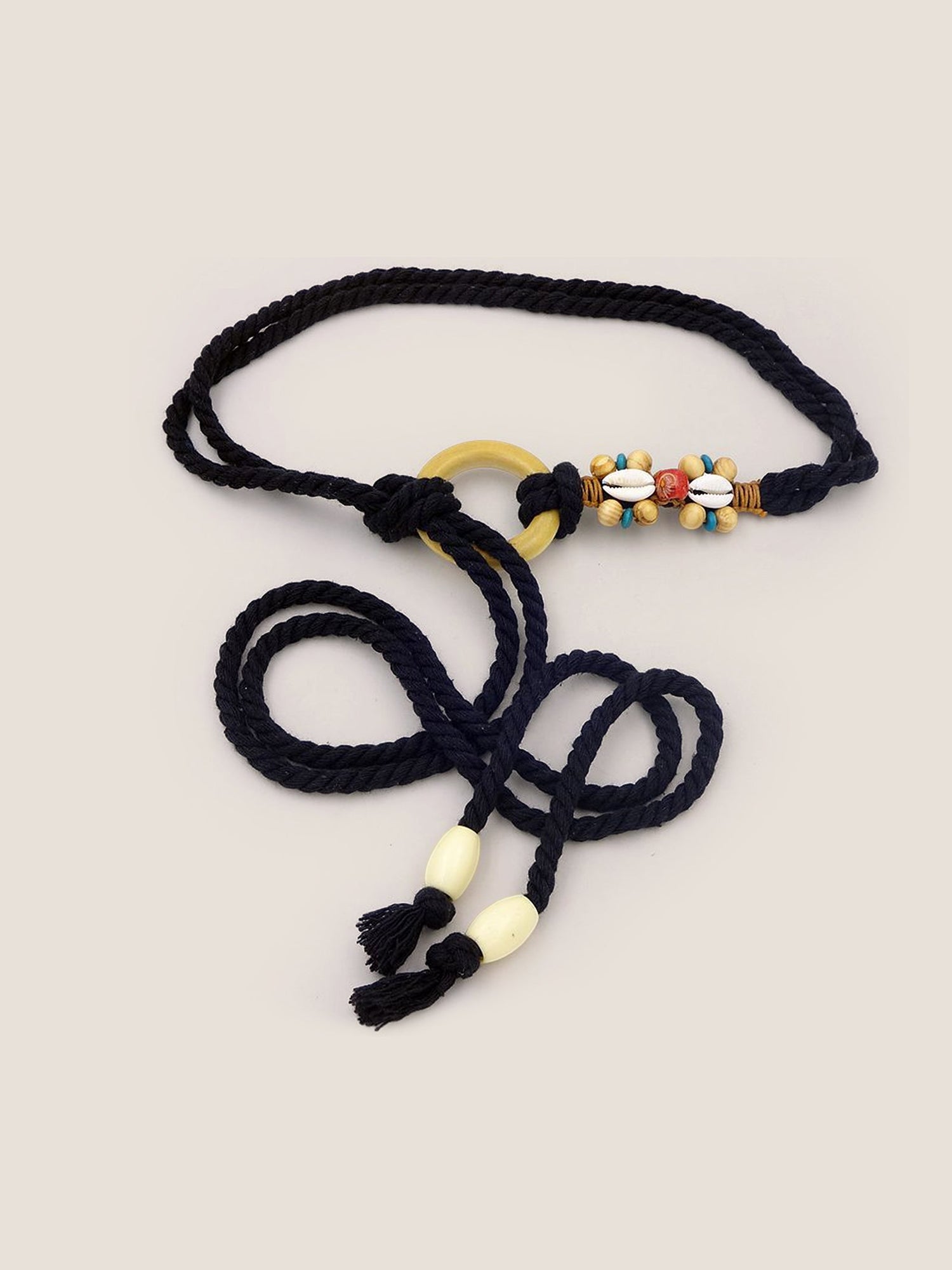 Linen Woven Belt With Wooden Beads by LINTICO