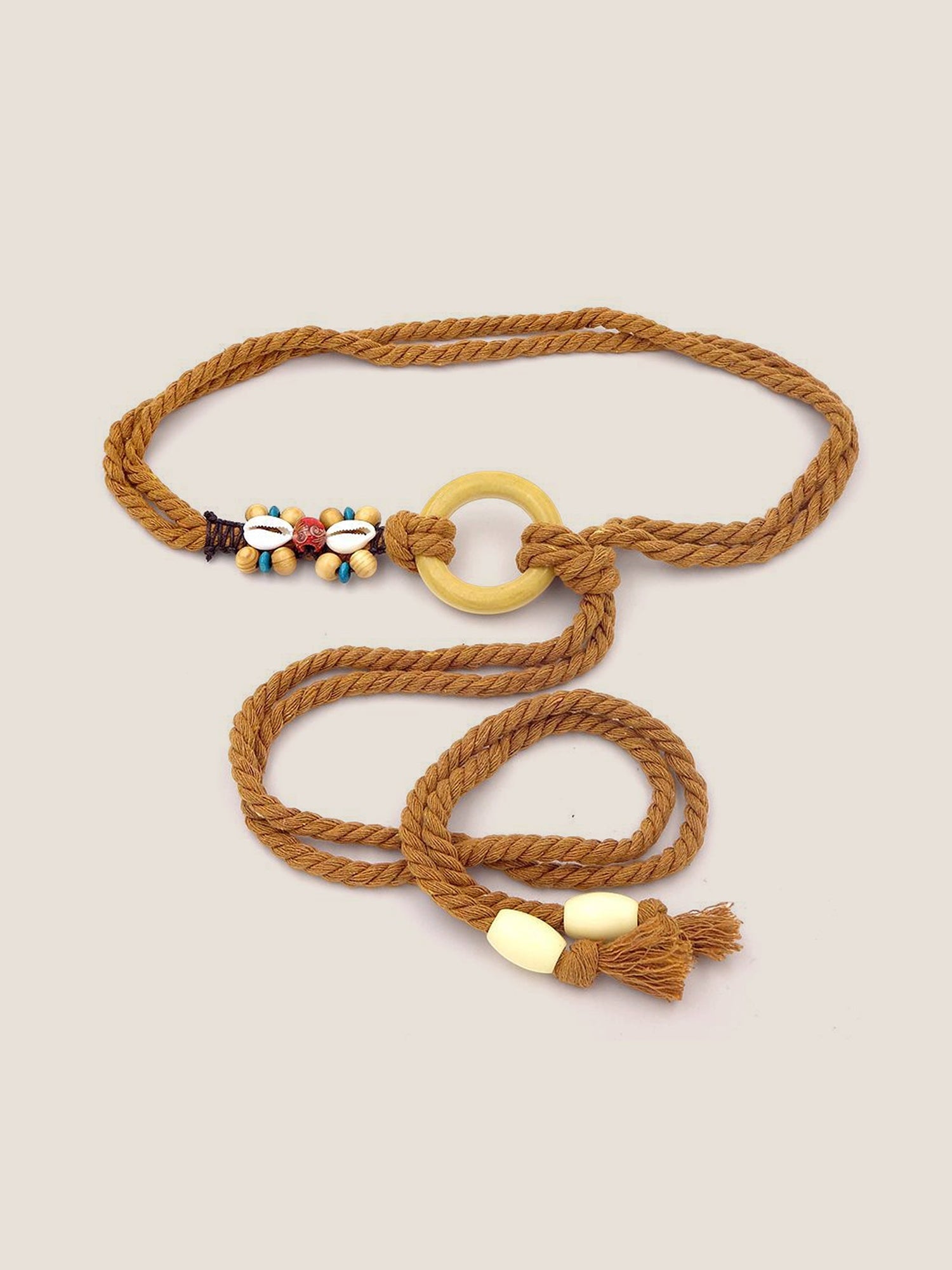Linen Woven Belt With Wooden Beads by LINTICO