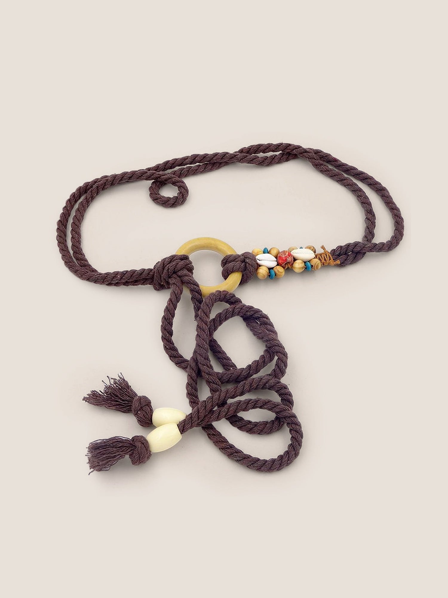 Linen Woven Belt With Wooden Beads by LINTICO