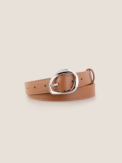 Premium Cowhide Belt With Retro Oval Alloy Buckle by LINTICO