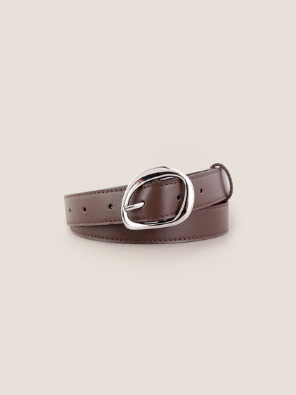 Premium Cowhide Belt With Retro Oval Alloy Buckle by LINTICO