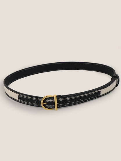 Premium Cowhide &amp; Fabric Patchwork Belt With Alloy Buckle by LINTICO