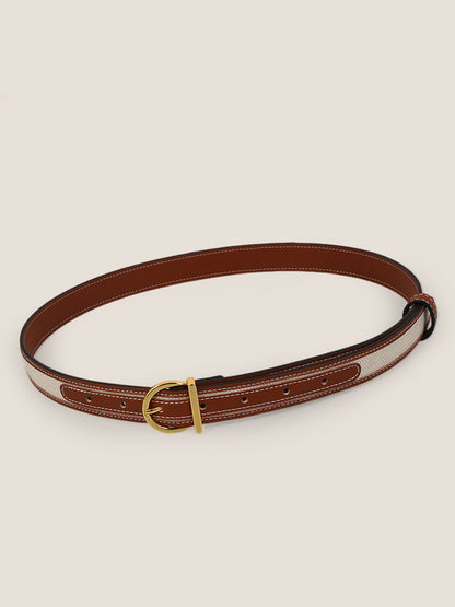 Premium Cowhide &amp; Fabric Patchwork Belt With Alloy Buckle by LINTICO