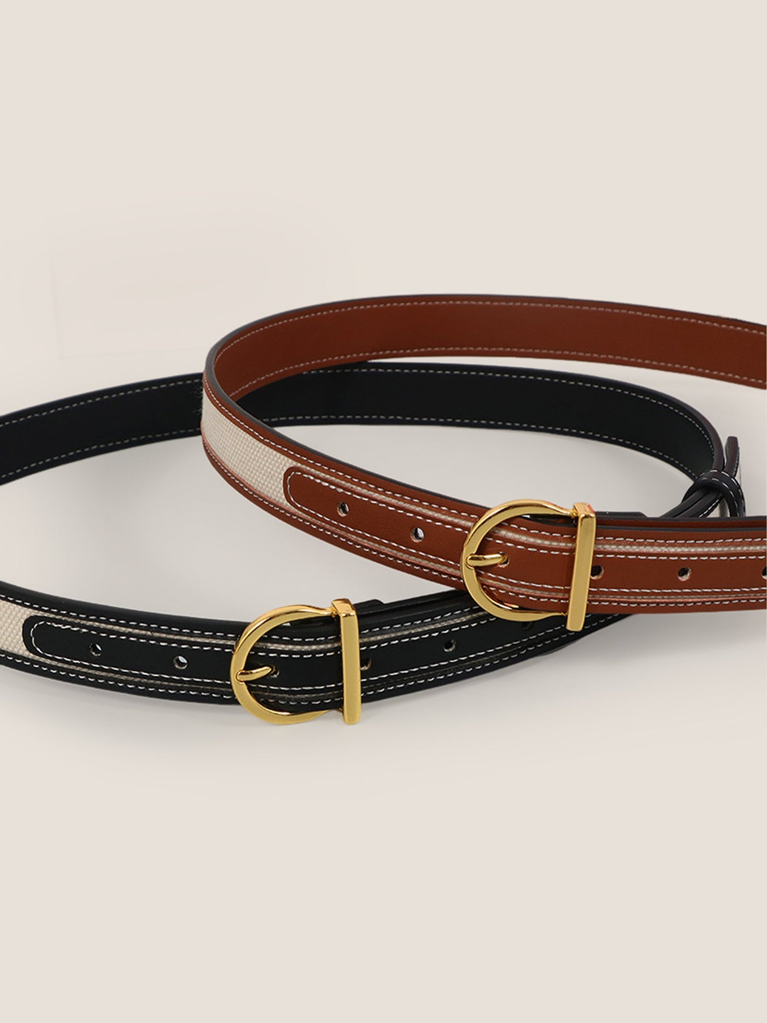Premium Cowhide &amp; Fabric Patchwork Belt With Alloy Buckle by LINTICO