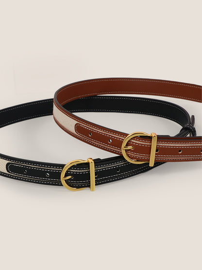 Premium Cowhide &amp; Fabric Patchwork Belt With Alloy Buckle by LINTICO