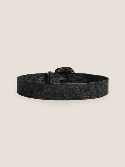 Natural Woven Straw Belt With Square Buckle by LINTICO