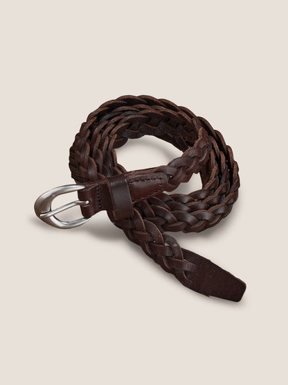 Premium Cowhide Retro Hand-Woven Twisted Thin Belt by LINTICO