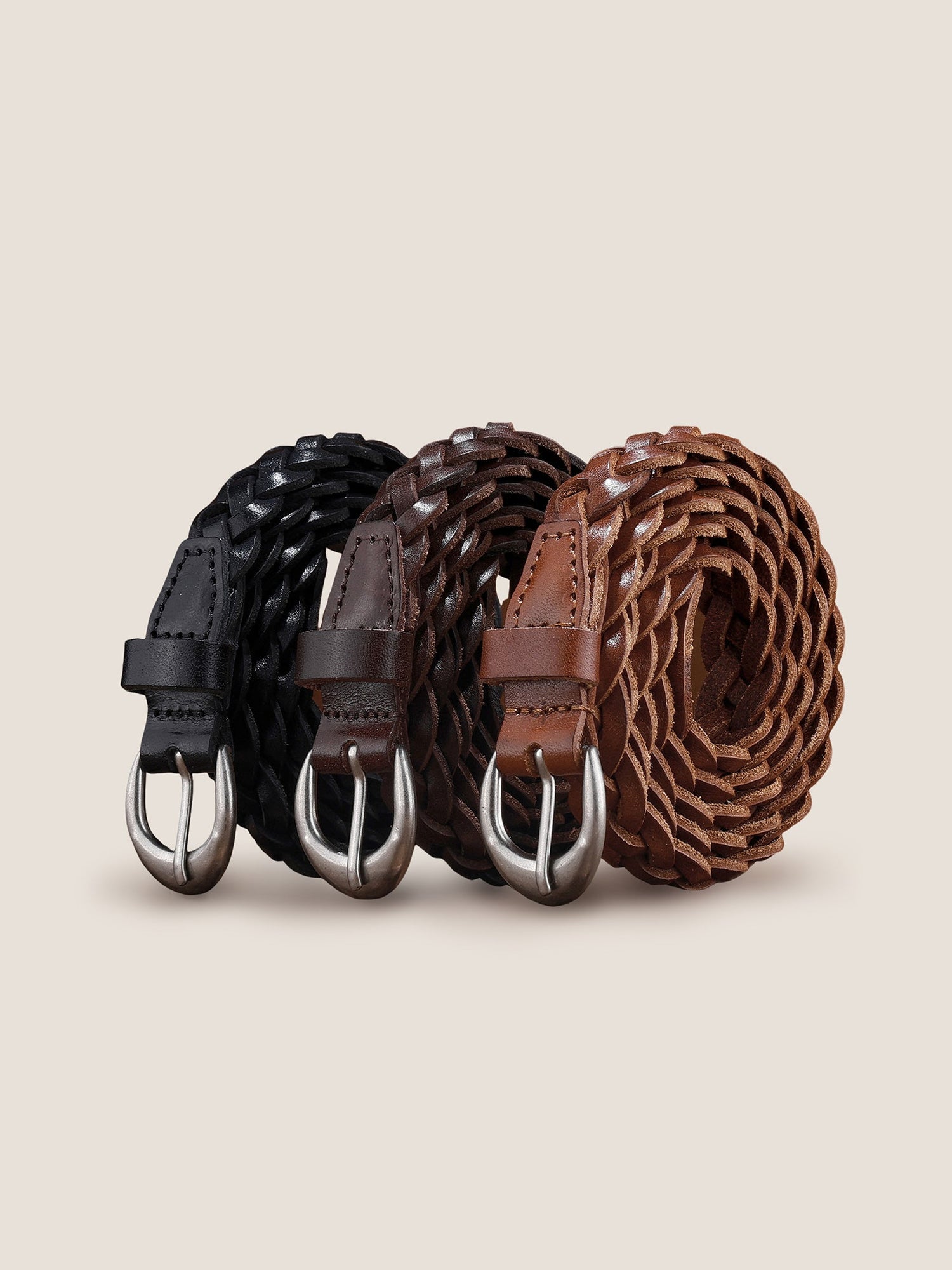 Premium Cowhide Retro Hand-Woven Twisted Thin Belt by LINTICO