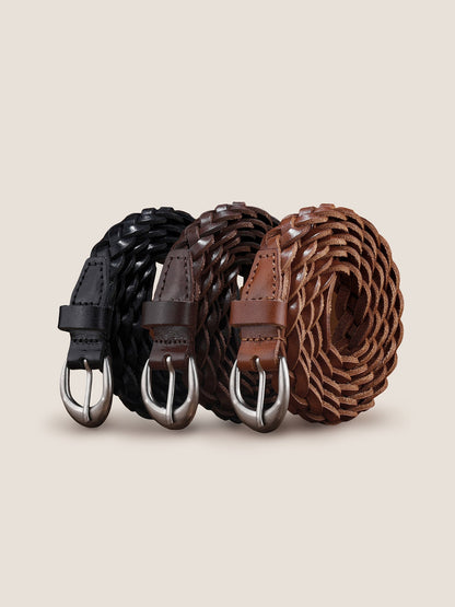 Premium Cowhide Retro Hand-Woven Twisted Thin Belt by LINTICO