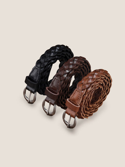 Premium Cowhide Retro Hand-Woven Twisted Thin Belt by LINTICO
