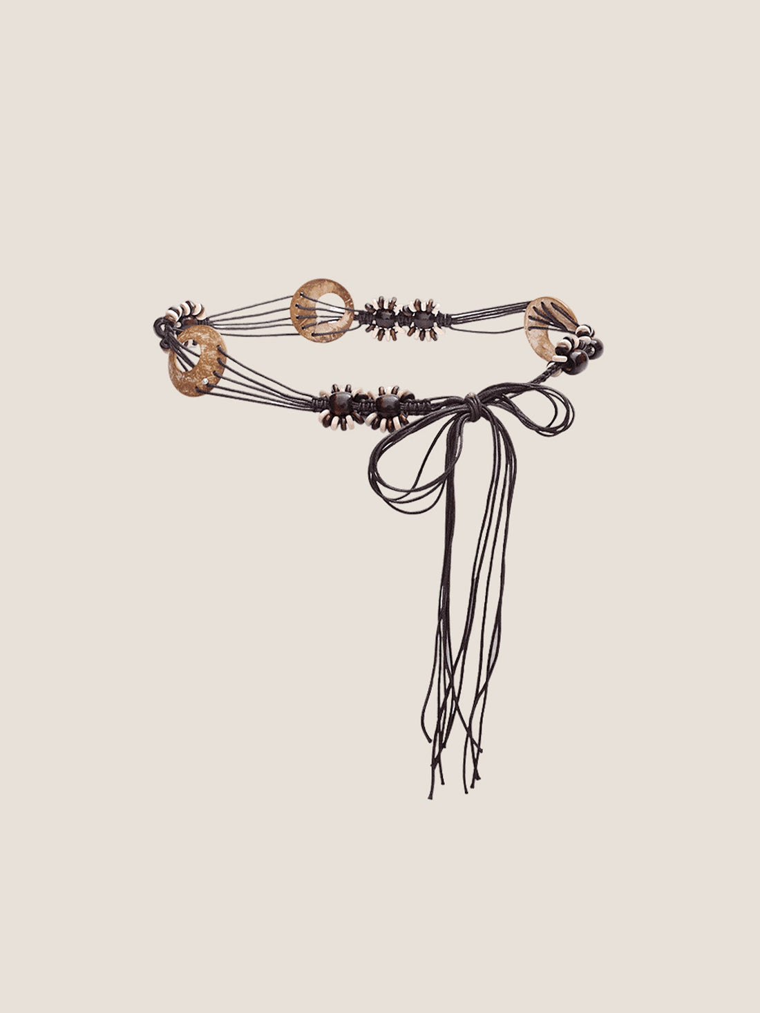 Bohemian Artisanal Waxed Cord &amp; Cowhide Woven Thin Belt by LINTICO