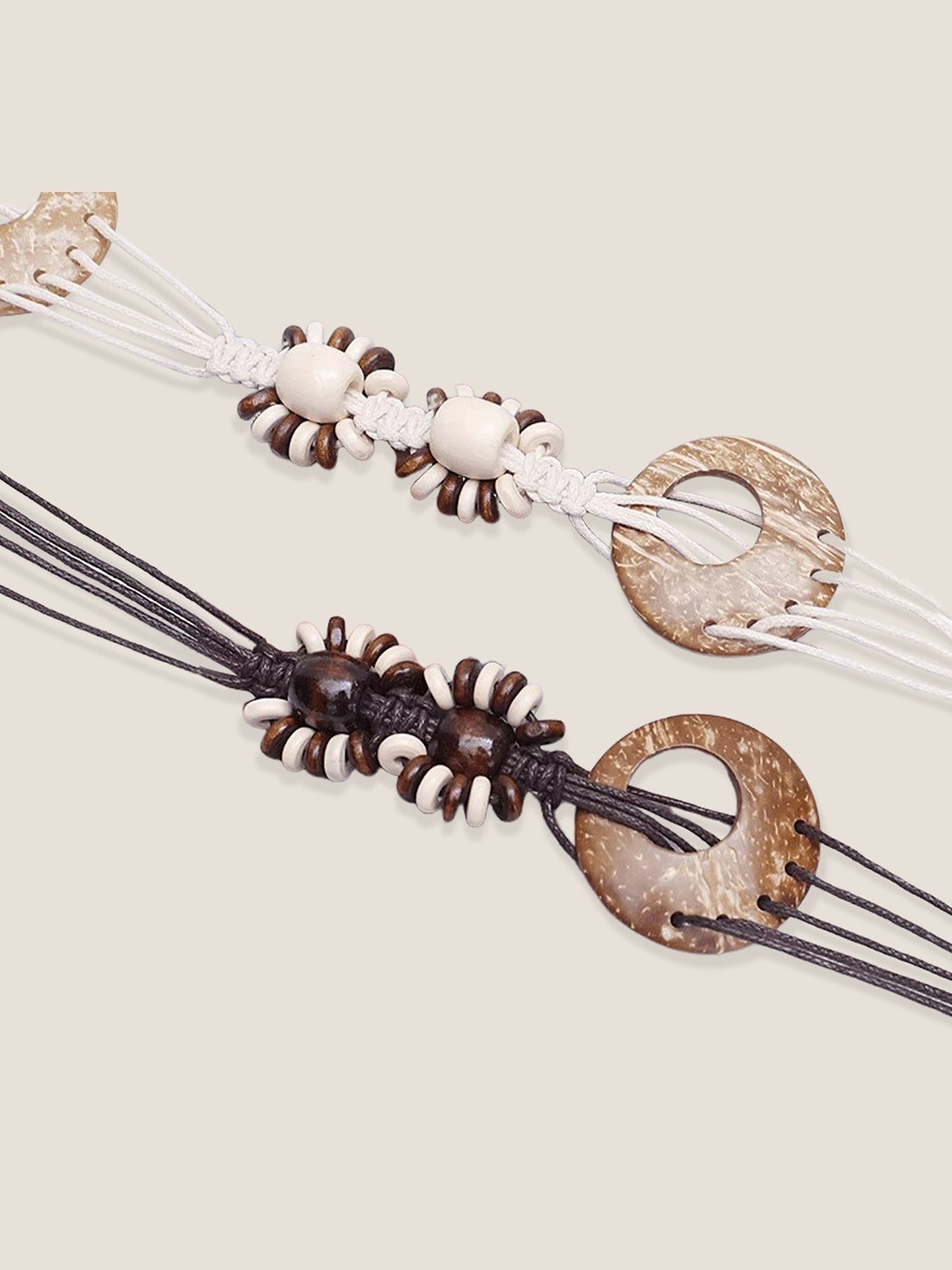 Bohemian Artisanal Waxed Cord &amp; Cowhide Woven Thin Belt by LINTICO