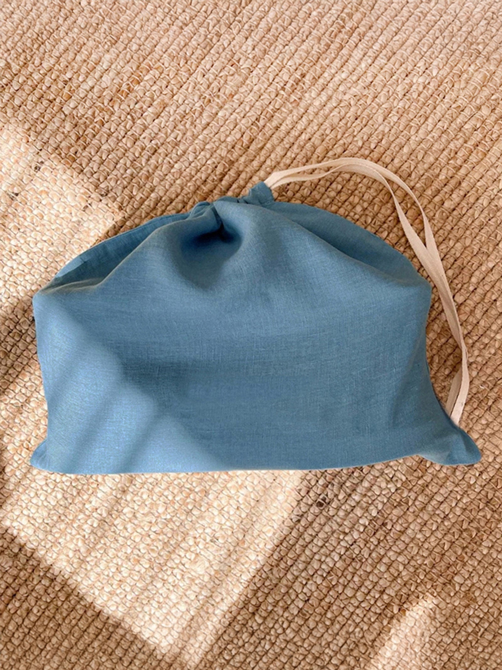 100% Linen Solid-Color Drawstring Storage Bag by LINTICO