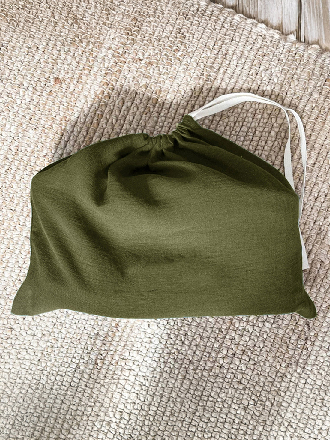 100% Linen Solid-Color Drawstring Storage Bag by LINTICO