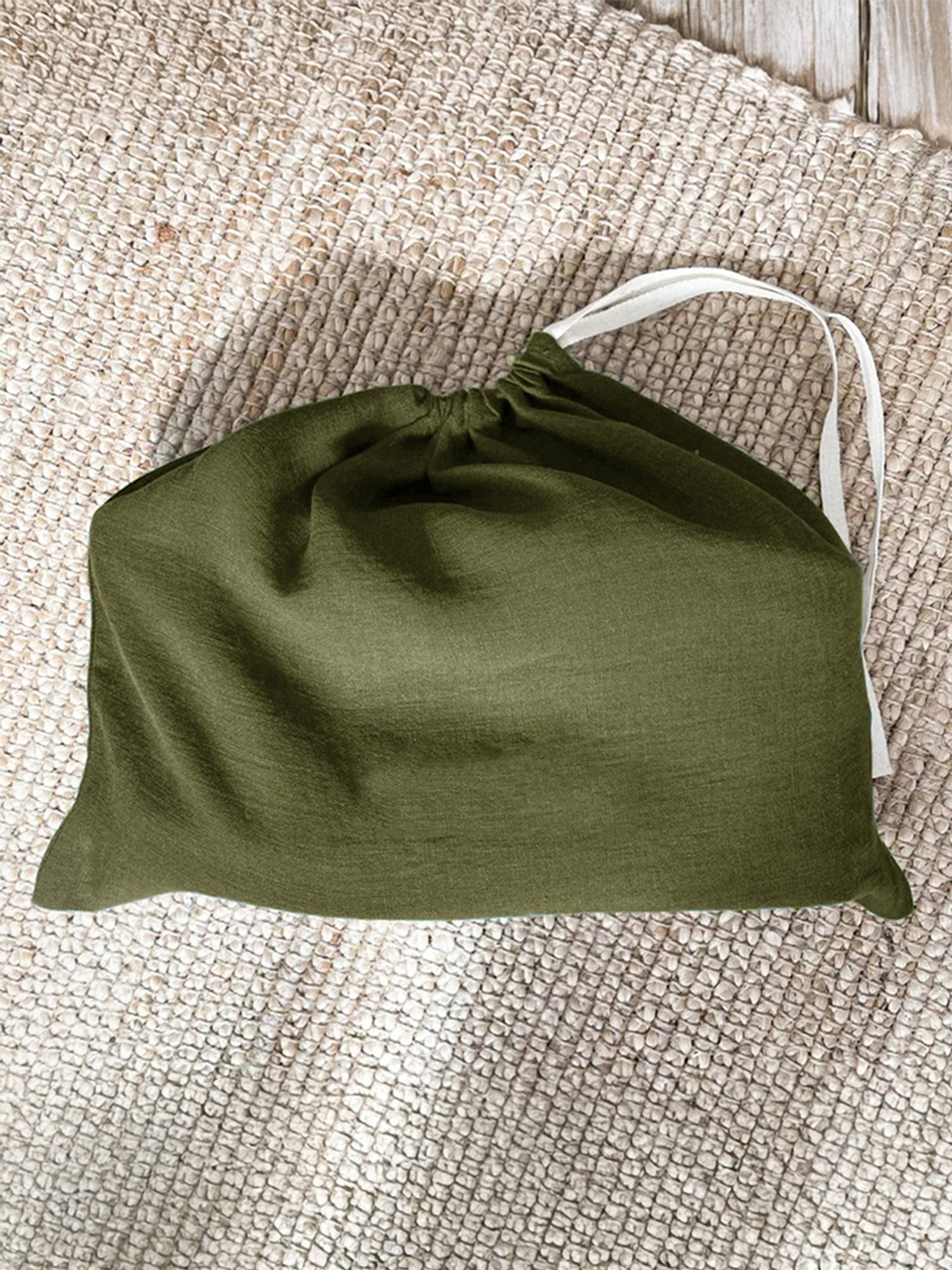 100% Linen Solid-Color Drawstring Storage Bag by LINTICO
