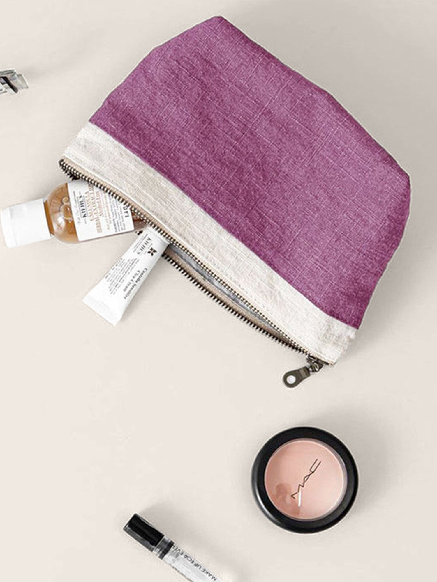100% Linen Color-Block Zipper Storage Bag by LINTICO