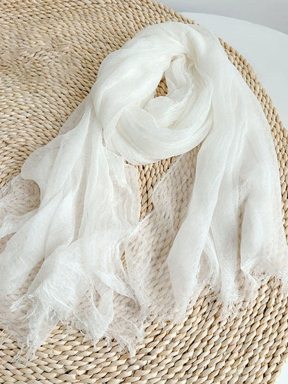 Wool Tencel Solid Ruched Lightweight Scarf by LINTICO