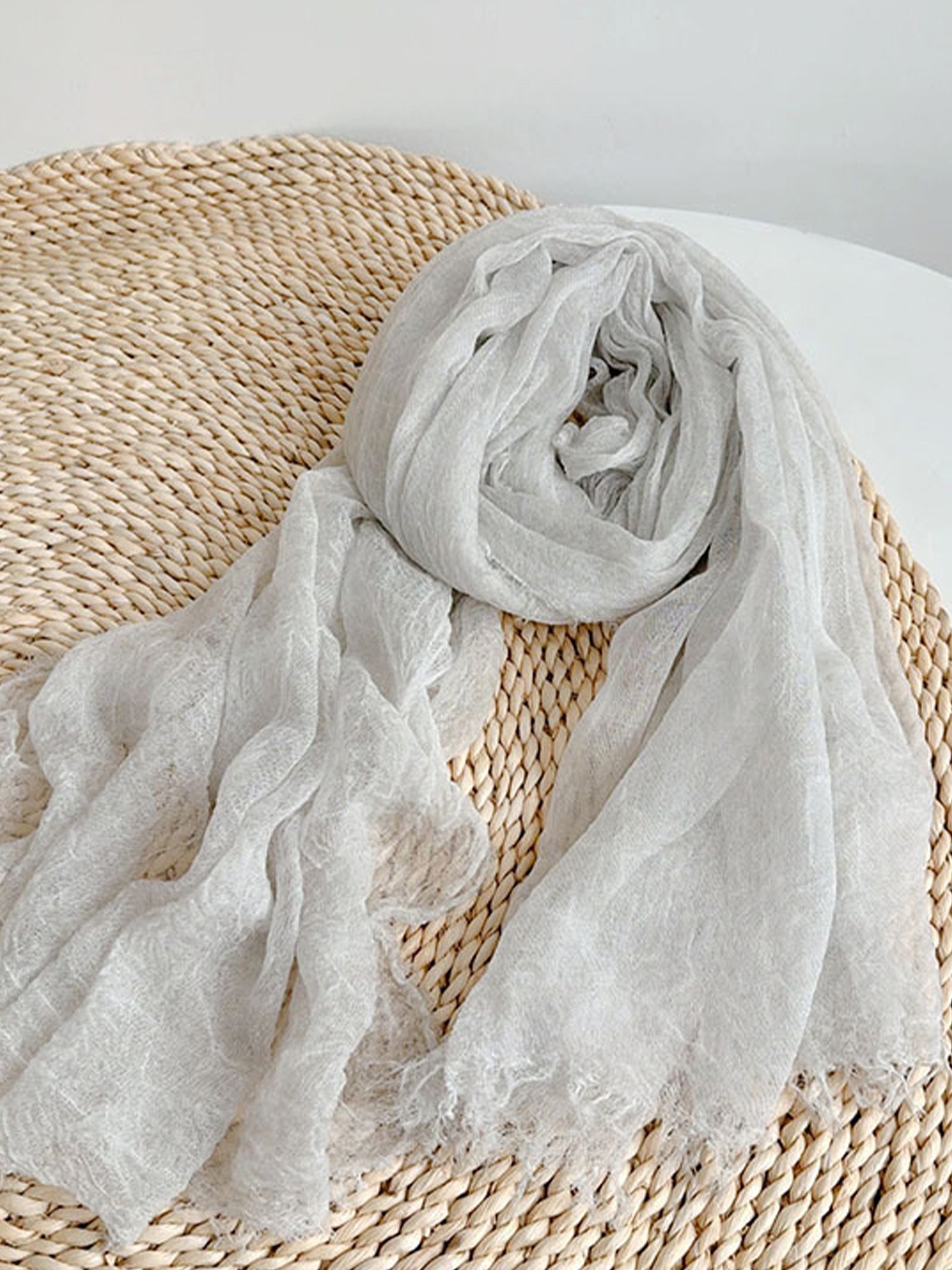 Wool Tencel Solid Ruched Lightweight Scarf by LINTICO