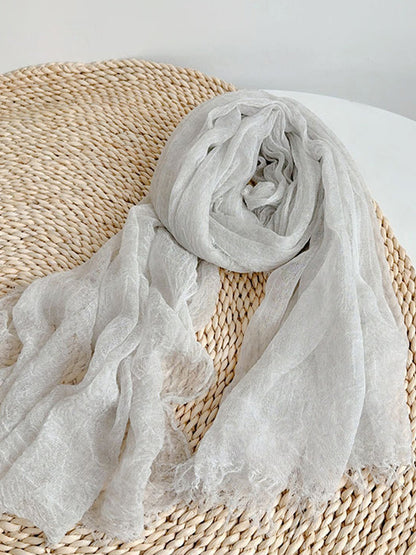 Wool Tencel Solid Ruched Lightweight Scarf by LINTICO