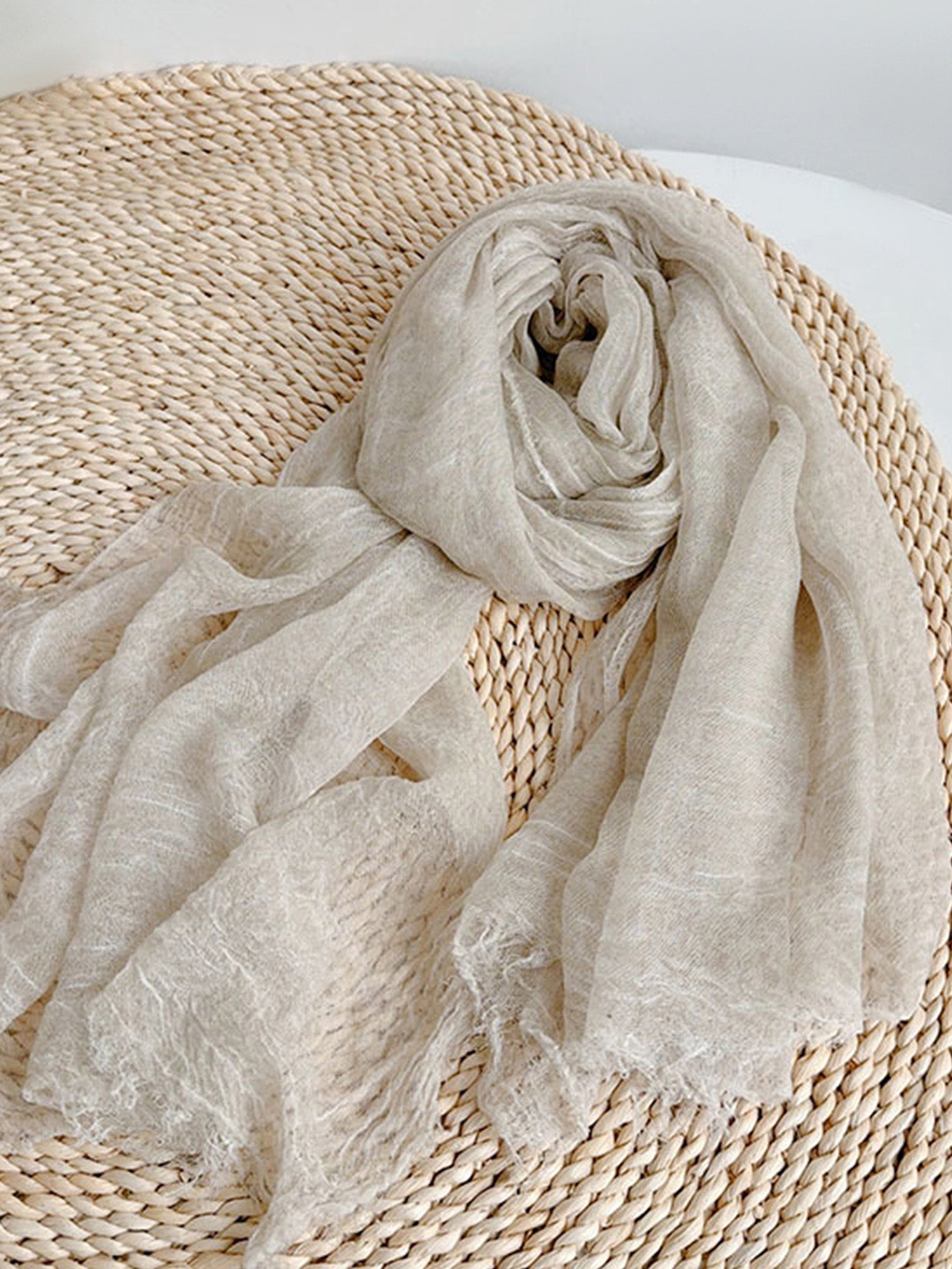 Wool Tencel Solid Ruched Lightweight Scarf by LINTICO