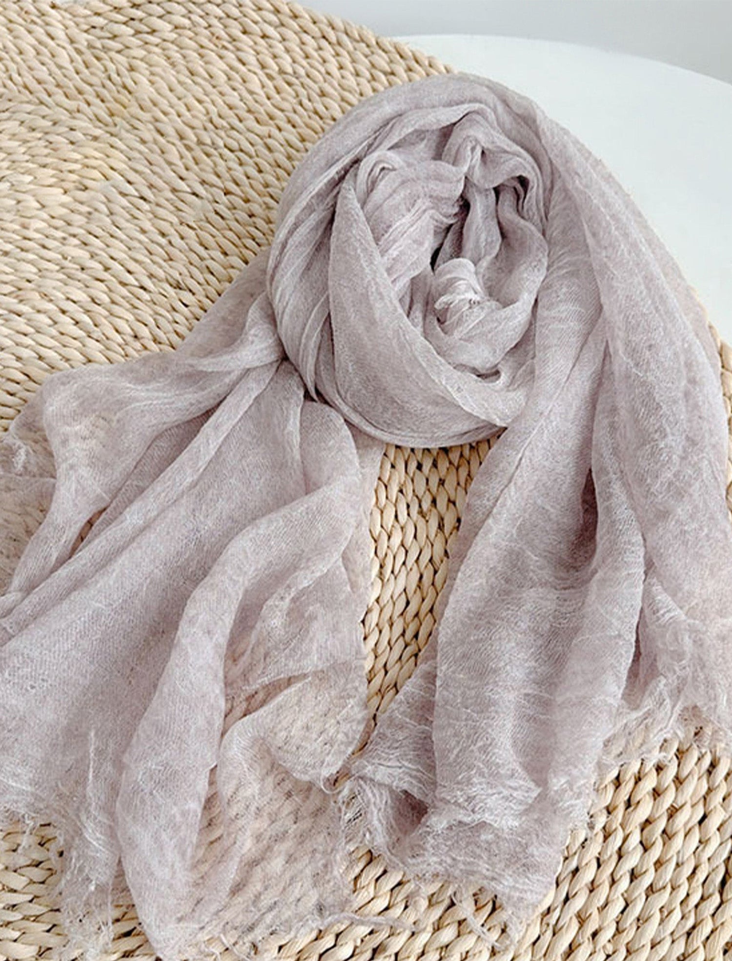 Wool Tencel Solid Ruched Lightweight Scarf by LINTICO