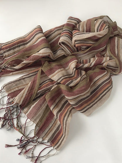 Cotton Linen Striped Lightweight Soft Scarf by LINTICO