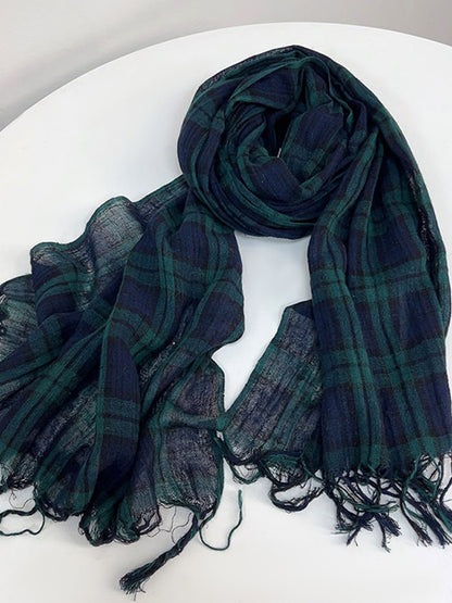 Cotton Linen Striped Lightweight Soft Scarf by LINTICO