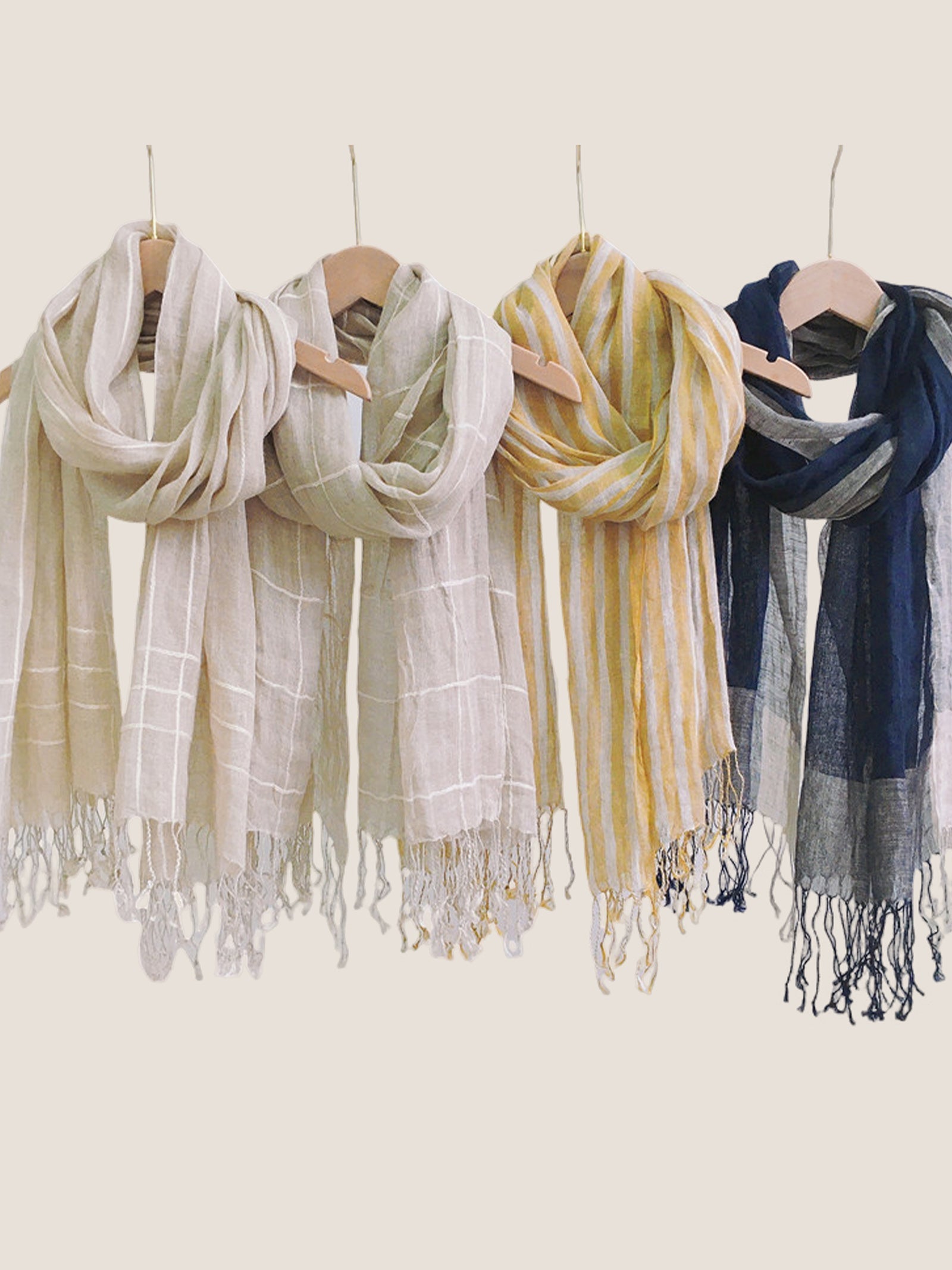 Linen Checkered Lightweight Scarf by LINTICO