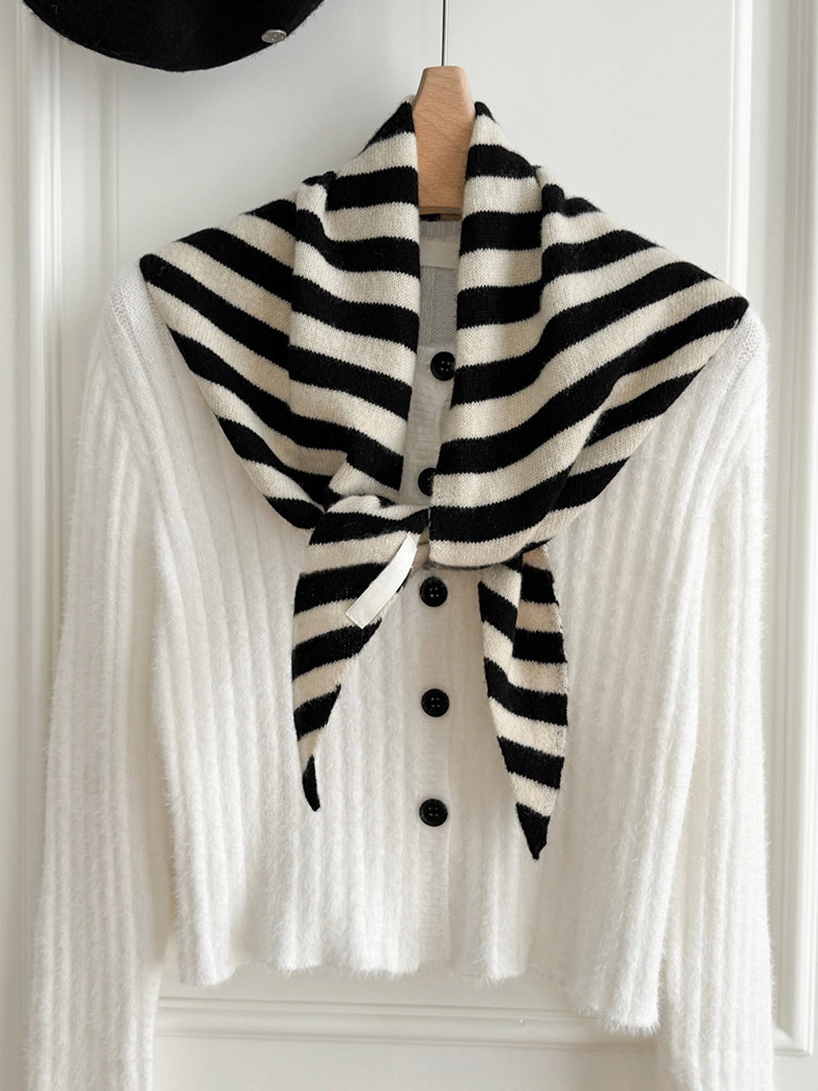 100% Australian Wool Striped Functional Triangle Scarf by LINTICO