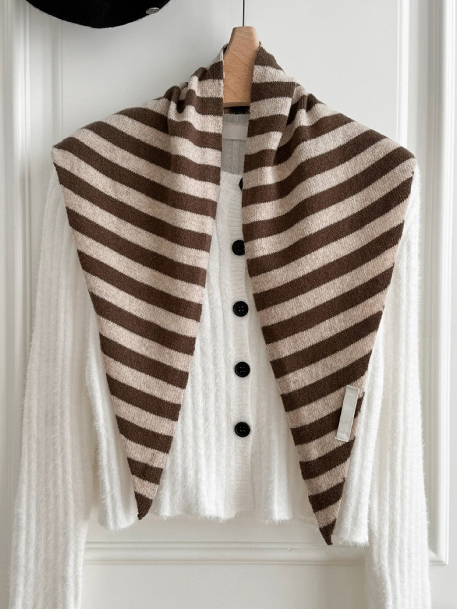 100% Australian Wool Striped Functional Triangle Scarf by LINTICO