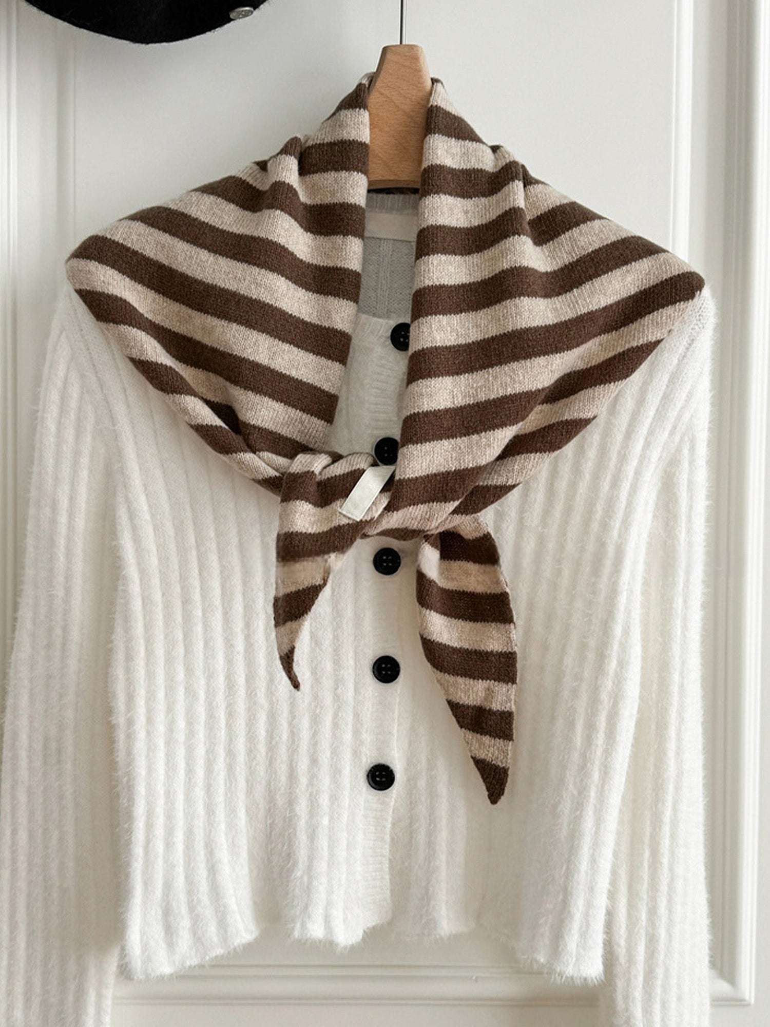 100% Australian Wool Striped Functional Triangle Scarf by LINTICO