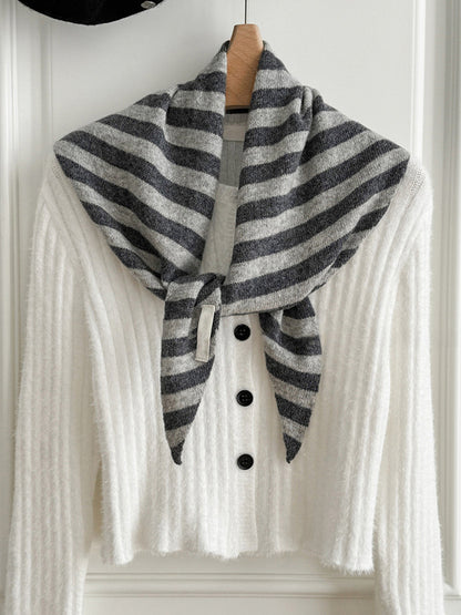 100% Australian Wool Striped Functional Triangle Scarf by LINTICO