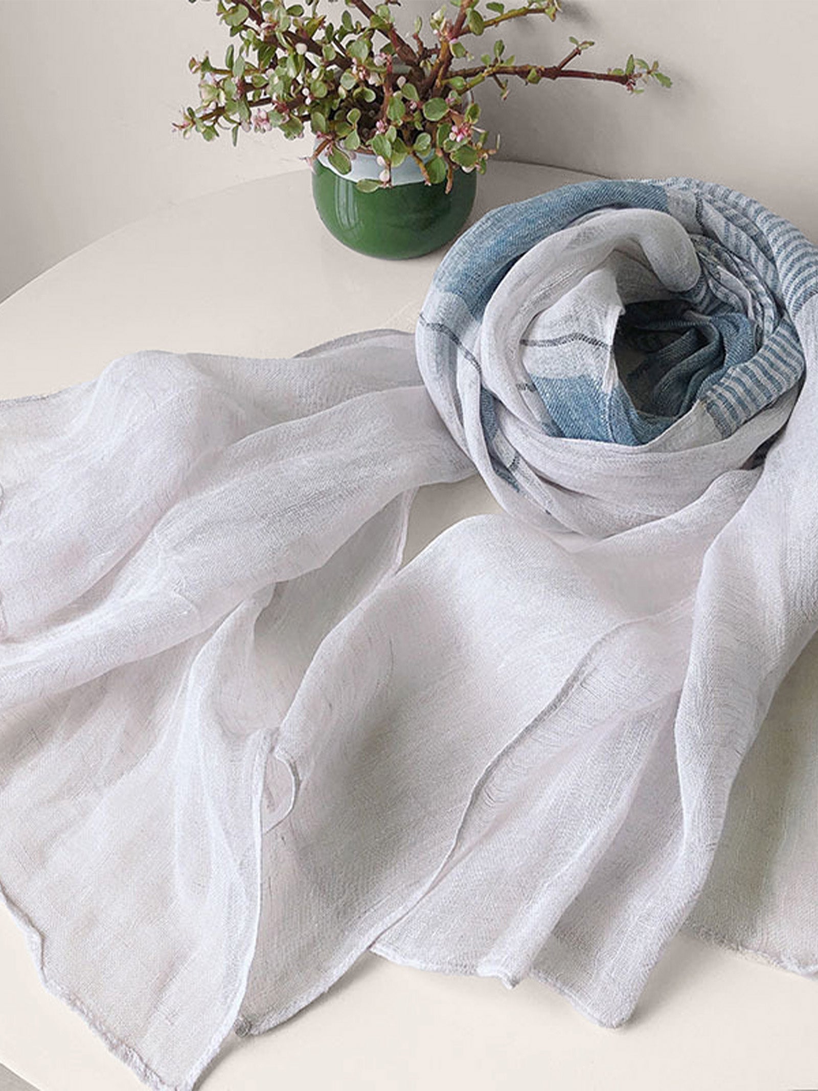 Linen Striped Color-Block Scarf by LINTICO