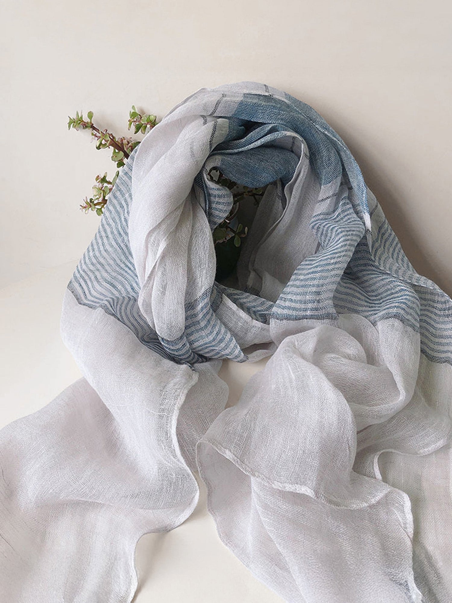Linen Striped Color-Block Scarf by LINTICO