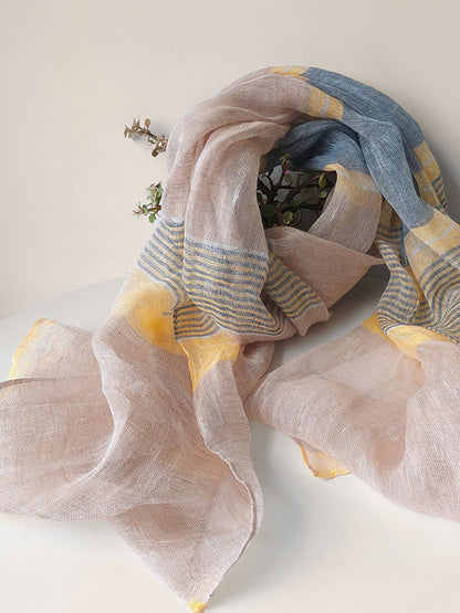 Linen Striped Color-Block Scarf by LINTICO
