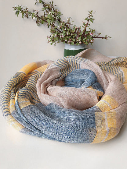 Linen Striped Color-Block Scarf by LINTICO