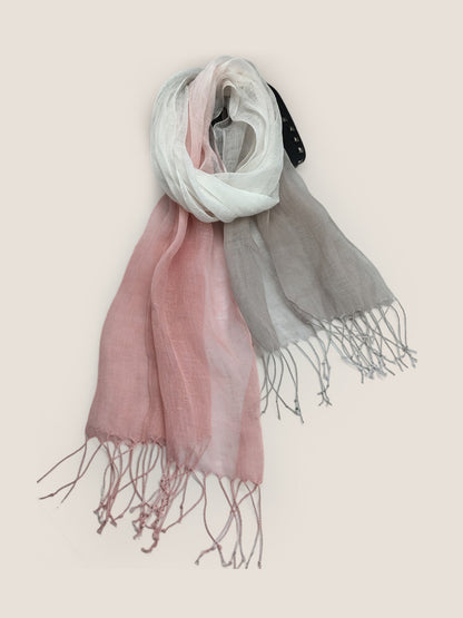 100% Linen Gradient Fringed Light Scarf by LINTICO