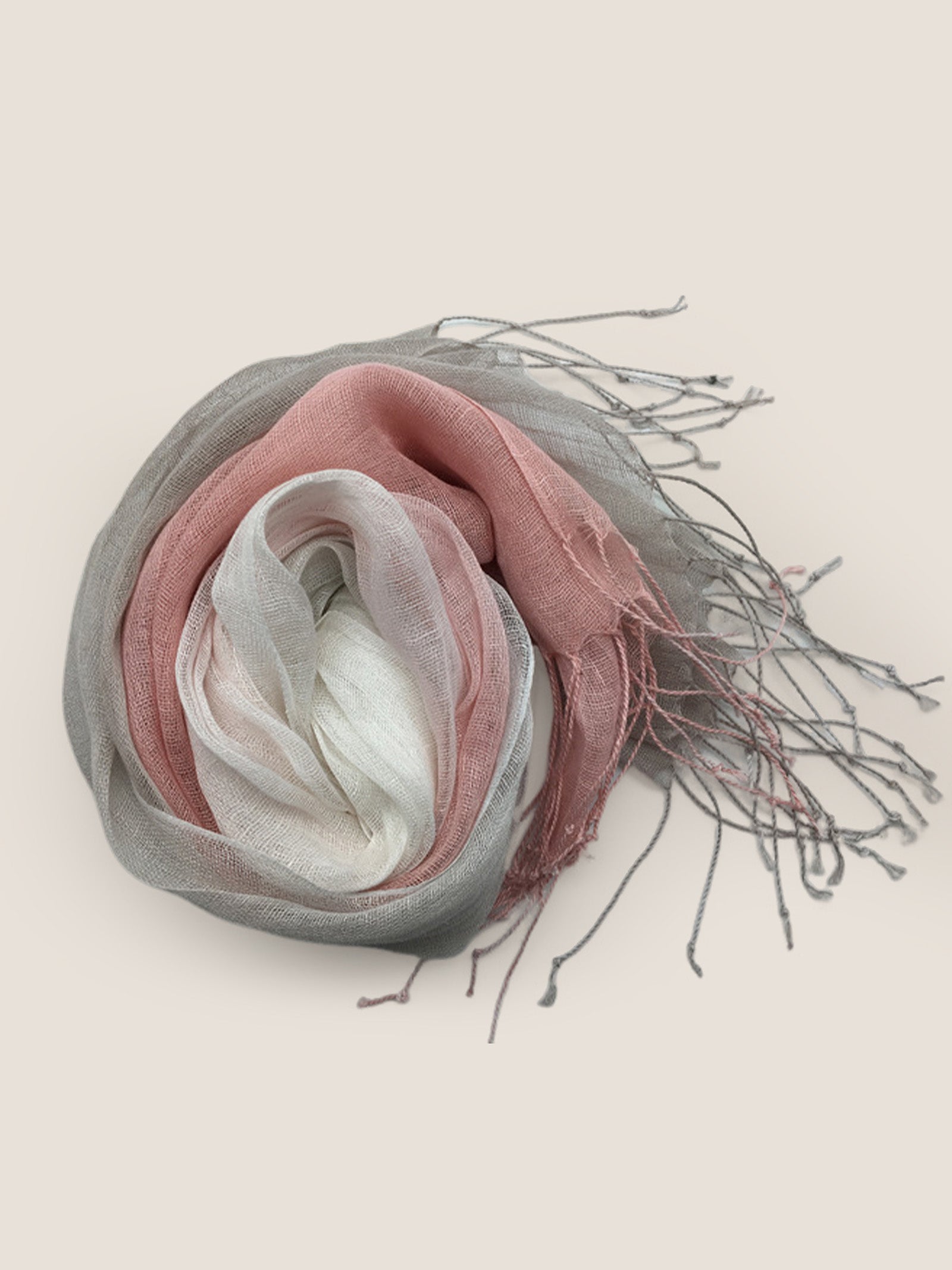 100% Linen Gradient Fringed Light Scarf by LINTICO