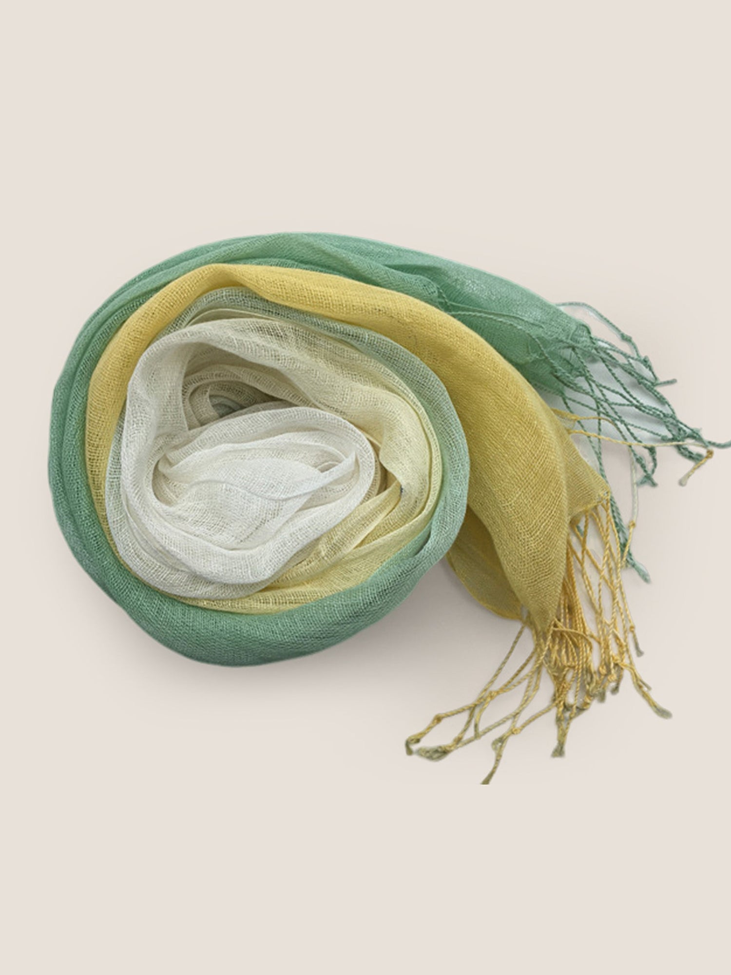 100% Linen Gradient Fringed Light Scarf by LINTICO