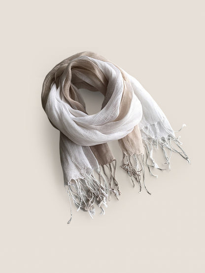 100% Linen Gradient Fringed Light Scarf by LINTICO