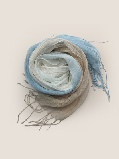 100% Linen Gradient Fringed Light Scarf by LINTICO
