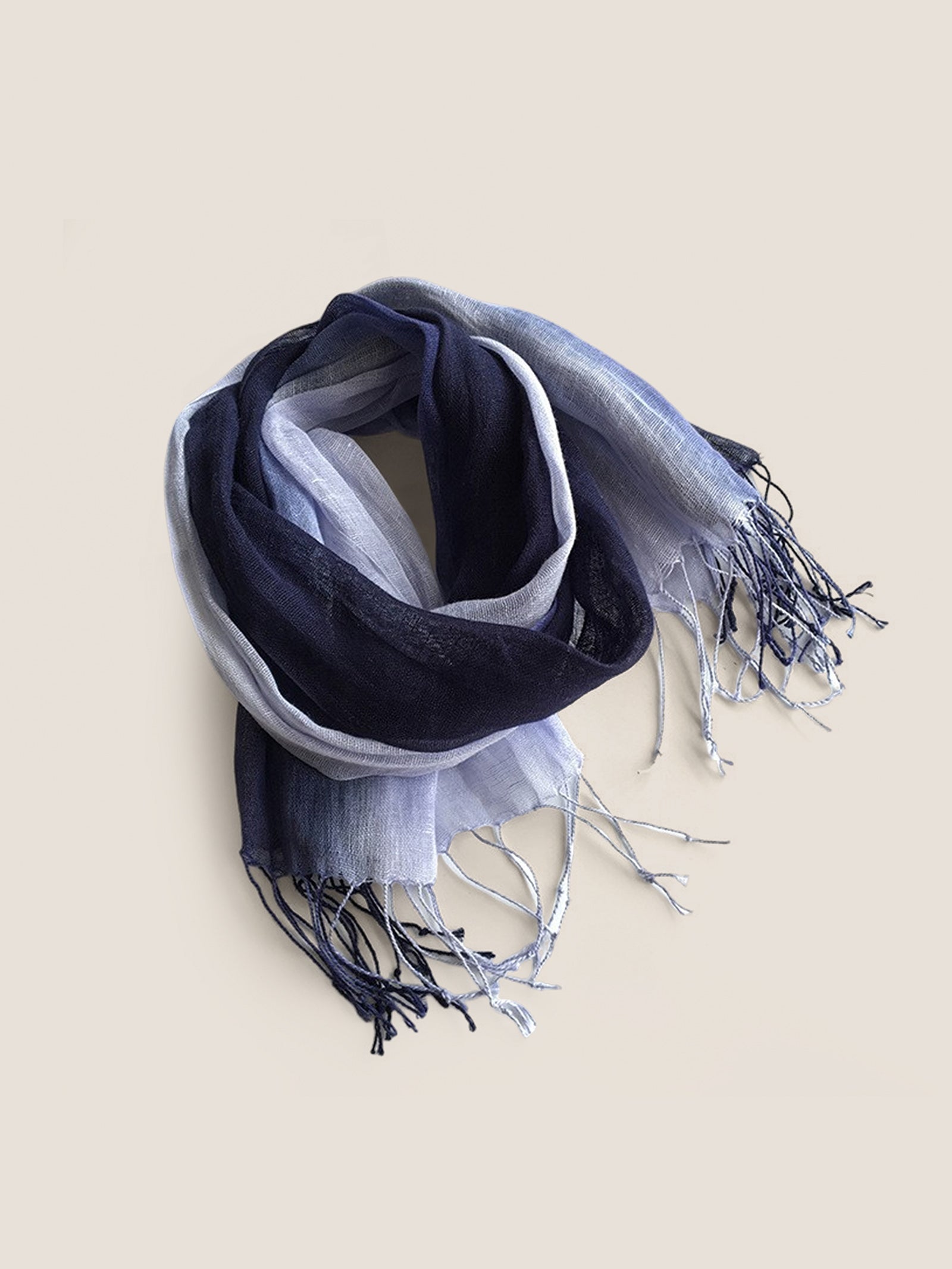100% Linen Gradient Fringed Light Scarf by LINTICO