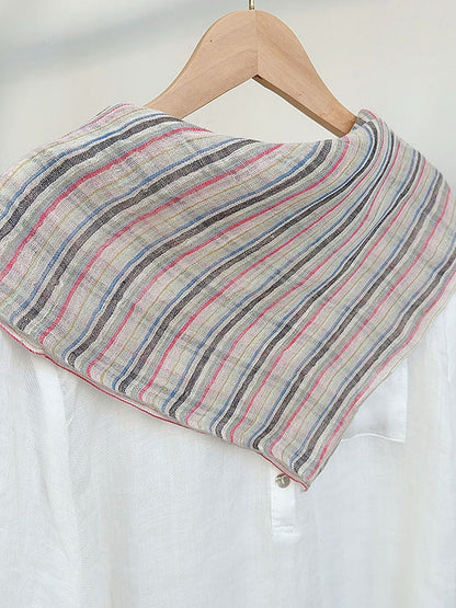 100% Linen Striped Woven Light Square Scarf by LINTICO