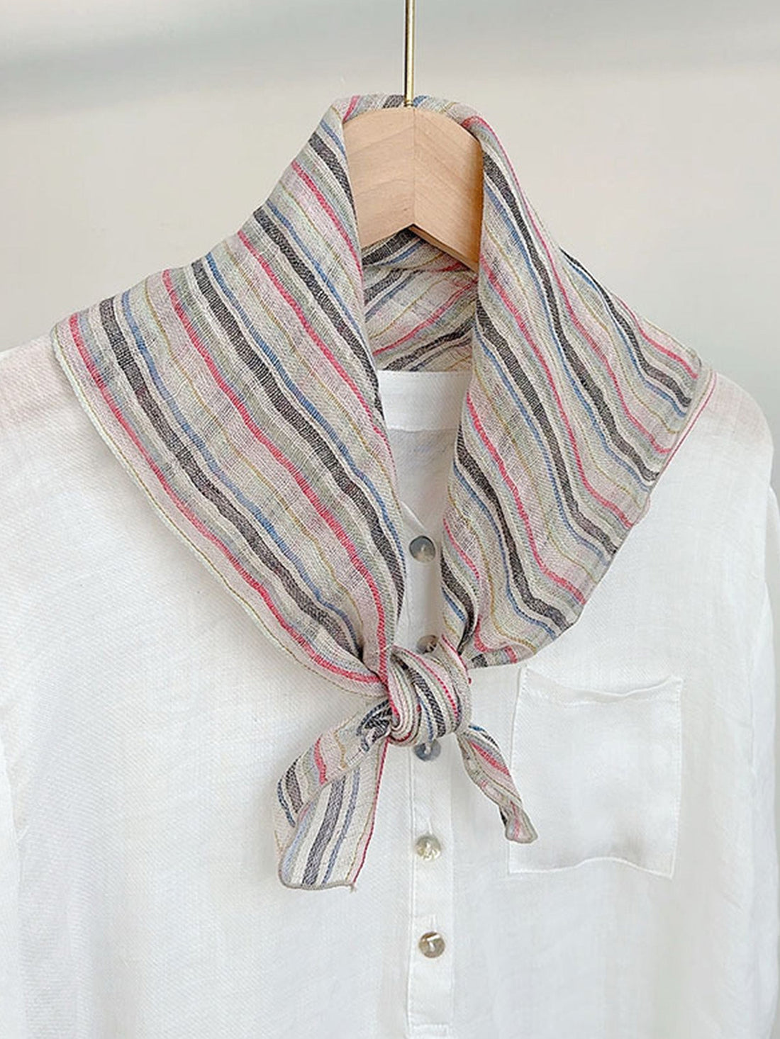100% Linen Striped Woven Light Square Scarf by LINTICO