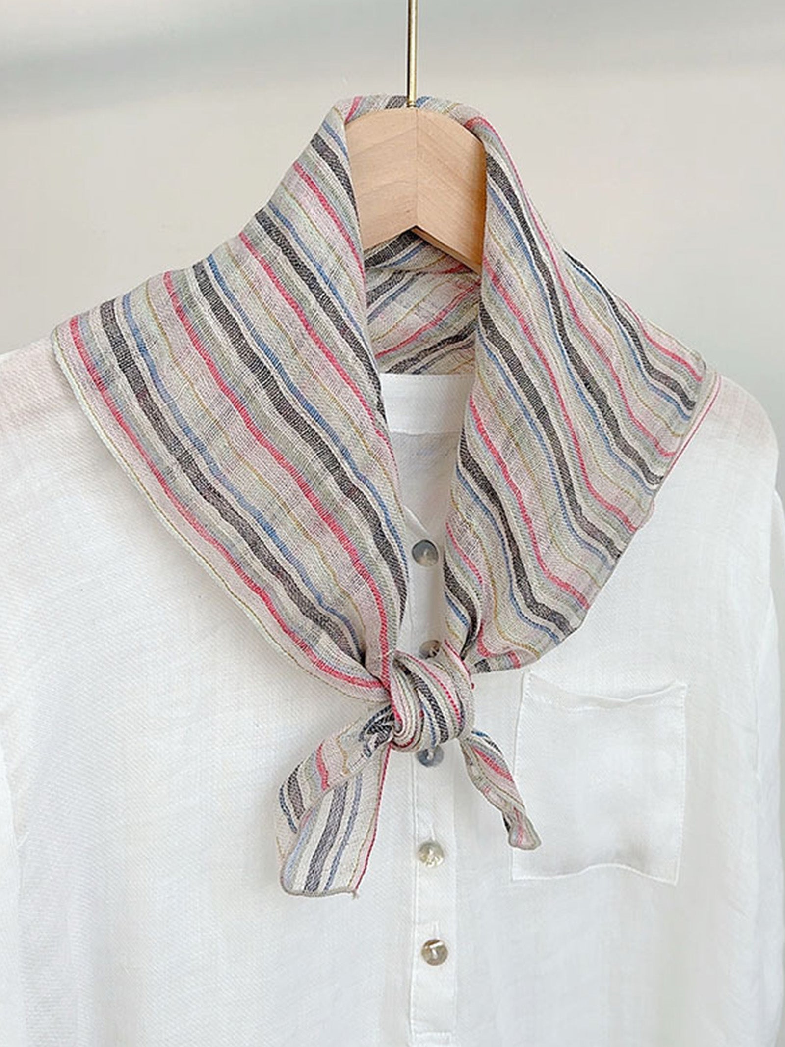 100% Linen Striped Woven Light Square Scarf by LINTICO